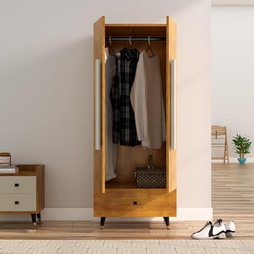 Image of Bniture Wooden Almirah for Clothes, Door for Bedroom, 2 Door Wardrobe with Drawer & Hanging Space (45D x 60W x 150H CM) | 3 Year Warranty (Giant Wood)