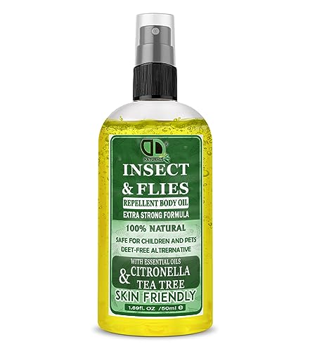 Insect Repellent with CITRONELLA & Tea Tree Essential Oil Repellent Against Mosquitoes, Biting Insects, Flies and Ticks for Body Oil Deet Free (50ml Spray)