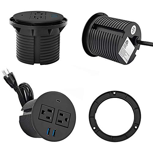 Kungfuking Desktop Power Grommet With Pd 20W Usb C,Recessed Power Outlets With 2 Ac Plugs And 3 Usb Charging Ports,Hidden Power Strip For Office Kitchen Cabinet Conference Room #TOP5