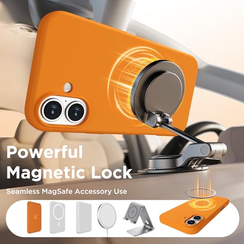 Image of Magnetic for iPhone 16 Case, Compatible with MagSafe, Liquid Silicone Phone Cover with Screen Protector & Camera Protector, Soft Anti-Scratch Microfiber Lining Inside 6.1 inch, Orange