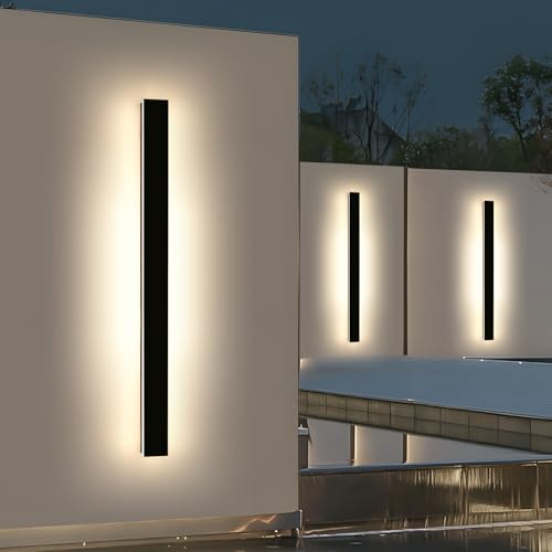 Image of 2 Pack Long Linear Outdoor Wall Light, 57inch LED Modern Wall Sconce, 3 Color 3000K /4500K /6000K, 50W, IP65 Waterproof, Exterior Porch Lighting Fixture for House, Garden, Garage