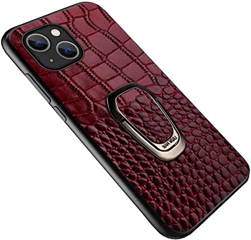 Coque iPhone 14 en cuir crocodile rouge SCHIK avec anneau de support magnétique chic