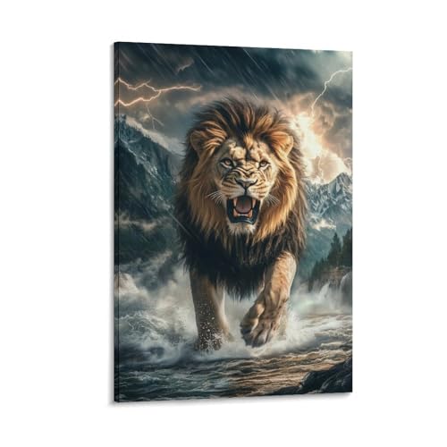 Tableau lion impression sur toile deco salon moderne 30x45cm