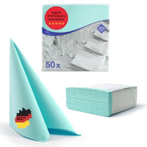 50 Aroba Airlaid Servietten Stoffähnlich 19 FARBEN 40x40 cm 1/4 Falz Hochwertige Hochzeitsservietten, Stoffoptik, für Geburtstag Hotel Catering Feiern Weihnachten Hochzeit Türkis