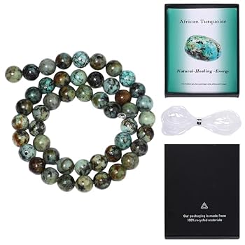 Song Xi 60pcs 6mm Natural African Turquoise Stone Beads for Jewelry Making, Gemstones Beads Bracelet for Necklace Earring Keychain, with Jewelry Box and Elastic for Christmas Wedding Birthday Gift
