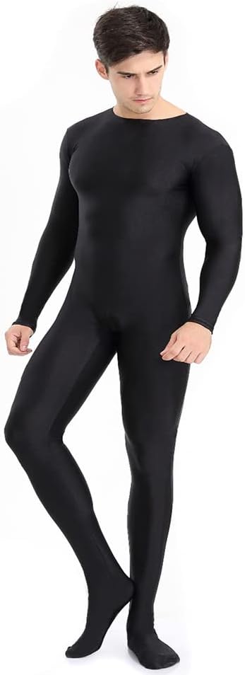 Bciopll Mens Full Body Spandex Zentai Suit Black Long Sleeve Unitard Adult Zipper Back Black Footed Cosplay Bodysuit Costumes Black M