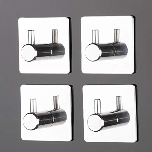 Celbon 2PC Bath Towel Hook Self Adhesive Black Sticky SUS 304 Stainless Steel Robe Hooks Robe Hook Heavy Duty Door Hooks Hanger for Bathrooms,Kitchen,Lavatory Closet (2PC, Chrome Square)