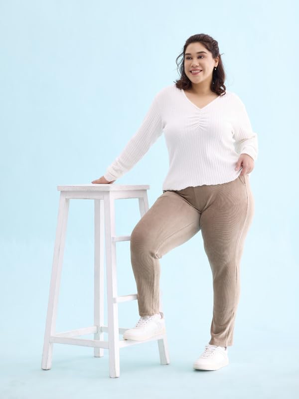 Image of GO COLORS Solid Corduroy Treggings for Women | Warmtech, Mid Rise, Side Pocket