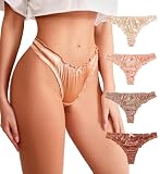 abandi Lot de 4 Strings en Satin Soyeux pour Femme   sous vêtements froncés   String Lisse, Rose 001, XX Small
