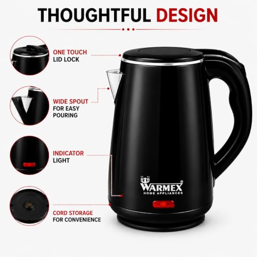Image of Warmex 1.6 Ltr Premium Double Wall Electric Digital Kettle | 1500 Watts, Touch Sensitive Panel, Cool Touch Feature, Auto Shut-off, 2 Year Warranty