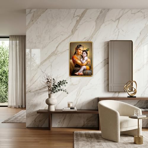 Image of Dharvika Innovations Kanha Maa Yashoda WIth Bal Krishna photo frame for pregnant women with golden Slim, Sparkle Coated Lamination frame 1867 30 x 45 cm (Design 3)