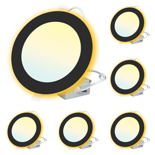 EOSMILE 6 Pack Black Recessed Lighting with Night Light 6 Inch, 2700K 3000K 3500K 4000K 5000K Selectable, Canless Wafer Light, 12W, 120V, 1100LM, Dimmable, ETL FCC by EOSMILE - Used condition - US$48.85