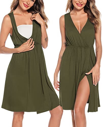 Image of SWOMOG Women Maternity Nursing Gown and Robe Set 3 in 1 Labor Delivery Nursing Nightgown for Breastfeeding Hospital Bathrobe