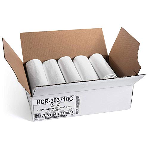 Image of Aluf Plastics High Density Trash Bags, 30 Gallon, 500 Count, 10 Micron (eq), 30 inch x 37 inch, Clear, for Bathroom, Office, Industrial, Commercial, Janitorial, Municipal, Recycling