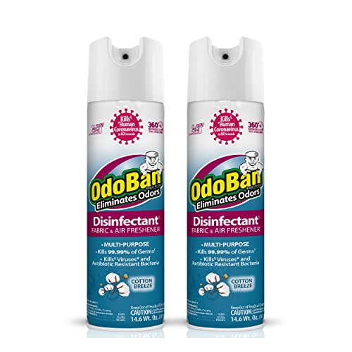 Image of OdoBan Ready-to-Use 360-Degree Continuous Spray Disinfectant & Harsh Aroma Eliminator, Fabric & Air Freshener, Made in the USA, Cotton Breeze Scent, 14.6 Ounces, 2 Pack