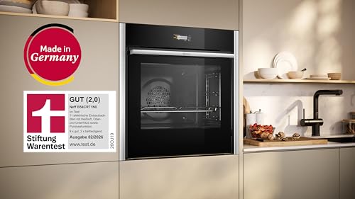 NEFF B54CR71N0, Stiftung Warentest GUT (2,0), N 70, Smarter Einbau-Backofen 60x60 cm, Made in Germany, Pyrolyse, Slide&Hide, Full Touch TFT-Display, Air Fry Funktion, Automatikprogramme, Soft Open
