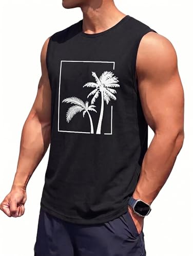Sleeveless Shirts for Men Quick Dry Beach Summer Tank Tops Sun Protection UPF 50+ Athletic Gym Workout Muscle Black Tank Top
