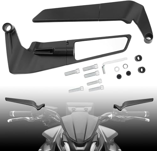 SRPHERE Racing Motorcycle Rearview Mirrors, Adjustable 360° Rotating Stealth Wind Wing Swivel Side Mirror Universal For All Bikes & Scooter (Black)
