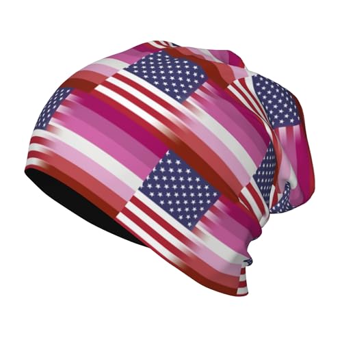 American Lesbian Flag Kids Leisure Elastic Knitted Hat Junior Large Size Knit Cap Child Beanie Black