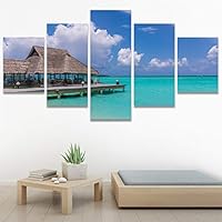 SIGNWIN 5 Panel Canvas Wall Art Modern Art Beach Coastal Multicolor Photography Relax/Calm Tropical for Home Decorations Ready to Hang - 60