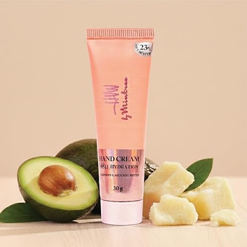 Image of Mintree Hand Cream for Women, Lightweight & Hydrating with Shea Butter, Avocado Butter, Ceramides & Squalane, Peach | 48 HR Moisture & Floral Scent | Non-Greasy, Suitable for All Skin Types, 30g