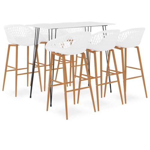 WKIEQACO Juego de muebles de cocina y comedor, juego de bar de 7 piezas, color blanco