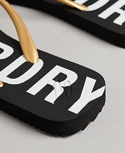 Superdry Tongs pour femme Code Essential, Noir métallisé doré, Small