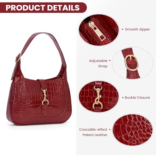 Shoulder Bag for Women Red Purse PU Leather Shoulder Purse Trendy Burgundy Handbag Small Crocodile Pattern Crossbody Bags3