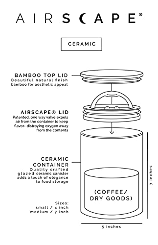 Airscape Ceramic Coffee And Food Storage Canister & Scoop Bundle - Patented Airtight Inner Lid Preserves Food Freshness - Glazed Ceramic Container With Bamboo Top (Small, Snowflake White & Scoop) #TOP7