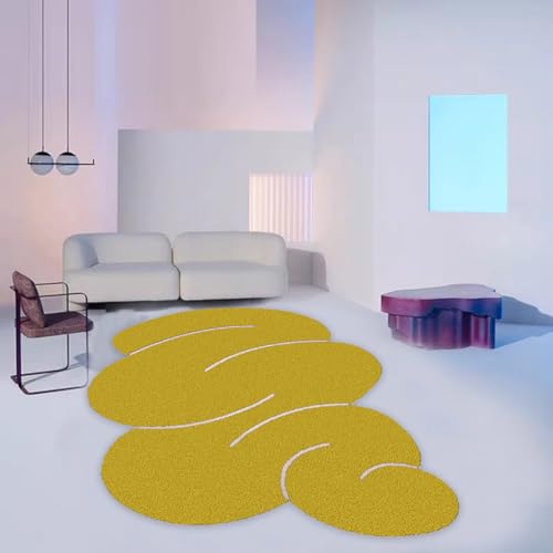 Mustard Yellow Abstract Modern Contemporary Irregular Shaped Rug for Livingroom