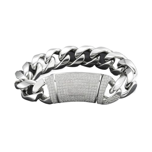 MSEARTHIA Cuban Link Bracelet for Men and Women, 12/15/20mm Wide Iced Out Gold or Silver Tone Copper Chain with CZ Clasp, 7/8/9 Inch Hip Hop Statement Jewelry (Silvery 12mm,8inch)