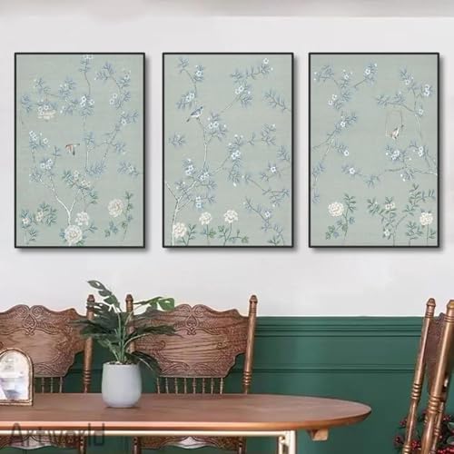 Toile d'art mural avec fleurs et oiseaux décoration murale 30x45cm