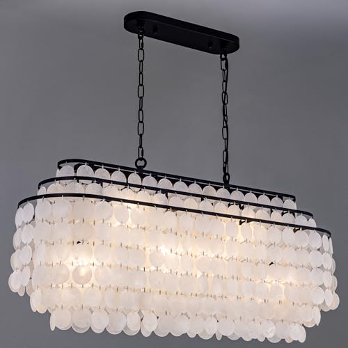 TOCHIC Capiz Shell Chandelier for Dining Room, 39.4" Modern Capiz Chandelier Kitchen Lighting, 3 Tier Natural Shell Hanging Ceiling Light Fixtures Coastal Seashell Chandeliers for Living Room Foyer