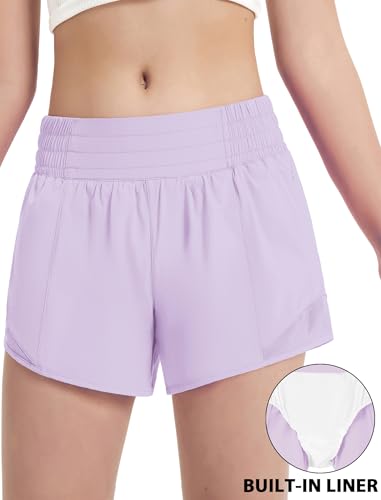 EXARUS Short esportivo para meninas, 6,3 cm/10,2 cm, pista de corrida com bolso com zíper, leve, aca