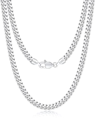 Italian Solid 18k Gold Over 925 Sterling Silver Chain Necklace for Men Women, 3.5mm, 5mm Diamond Cut Cuban Link Chain, Sturdy & Shiny & Not Easy to Fade & Comfortable 16 18 20 22 24 26 Inch