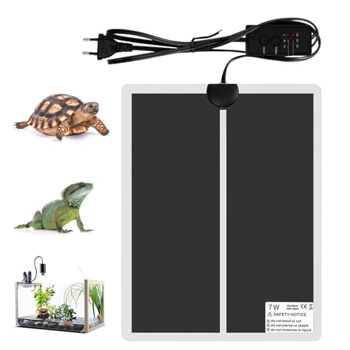 Geoyien Manta Termica Reptiles, Manta Termica Terrario, Control de Temperatura de Tres Velocidades, Resistente al Agua, Apagado Automático, para Reptiles y Anfibios (28 x 15 cm, 7 W)