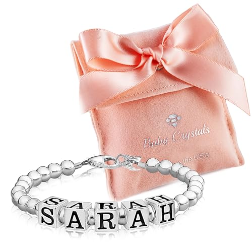 Sterling Silver Initial Bracelet, Silver Beads and Alphabet letters with your Name, Birthday Girl Bracelets for Girls Baptism Gifts, Personalized Birthday Gifts