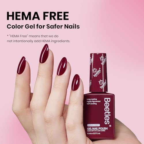 Image of Beetles Burgundy Red Gel Polish - Classic Deep Wine Red Soak Off UV LED Burgundy Gel Nail Polish with Same-Color Bottle, Long Lasting for Salon & Home Manicure Fall Nails Art