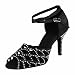 Syrads Ballsaal-Salsa-Tanzpraxis für Damen mit Strasssteinen Salsa Tango Bachata Indoor-Tanzschuhe,Schwarz 8.5cm Heel,36 EU