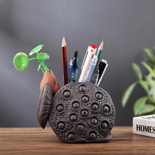 Penholder Bureau Rétro Noir 12,5 cm | Boîte de Rangement Style Chinois