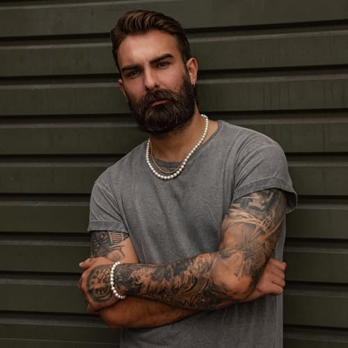 Forge & Foundry Men's 8mm Shell Pearl (Man-Made) Bracelet [Small, Medium, Large and Adjustable Sizing Options] | Marlow | Adjustable - Silver2