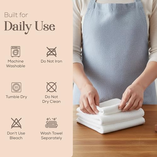 Image of Kitchen Hand Towels Set of 4 Cotton Ribbed Taupe and White Hand Towels, 18 x 28 Super Absorbent Drying Cloth Kitchen Linens