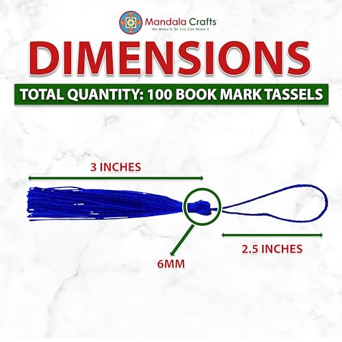 Image of Mandala Crafts Small Royal Blue Bookmark Tassels - 100 Bulk Silky Mini Craft Tassels with Loops for Bookmarks, Jewelry Making, Graduation Decorations, and Keychains