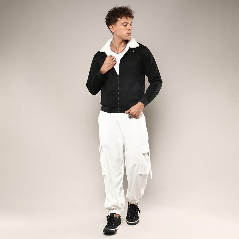 Image of CAHOOT Men's Fur-Lined Suede Bomber Jacket For Casual Wear | High Neck | Long Sleeve | Zipper Closure | Jacket Crafted With Comfort Wear For Everyday Wear