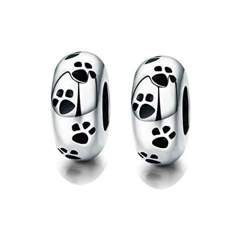 ZiNuo Charm Beads 925 Sterling Silver Animal Charm Lovely Paw Charm Stoppers Beads Spacer Charms for Pandora Bracelet Compatible with European Bracelet Charm (Black Paws) Cover