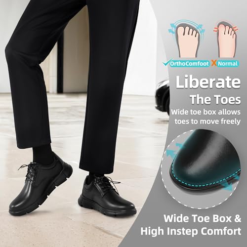 Mens Orthopedic Wide Business Leather Dress Shoes - Arch Support Plantar Fasciitis Formal Wingtip Oxford - Comfortable Casual Orthotics Flat Feet Patent Tuxedo Sneakers for Foot and Heel Pain Relief2