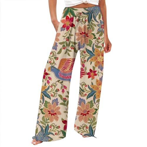 Women's Casual and Fashionable Beach Elastic Waist Wide Leg Pants with Colorful Trendy Fall Outfits