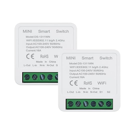 Naigebrol WiFi MINI Smart Light Switch DIY Home Automation Compatible Alexa/Google 16A 4000W High-Power 2 Way Voice/Remote Control Universal light-Controlled Circuit Breaker 2 PACK