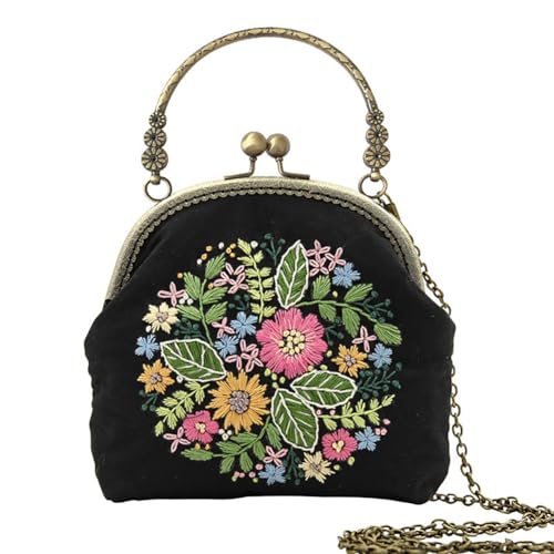 Flower Embroidery Kit Tote Bag, Embroidery Coin Purse Kits Handbag Hand Embroidery Kit for Adults Beginner with Embroidery Patterns, Embroidery Hoop,DIY Sewing Kit