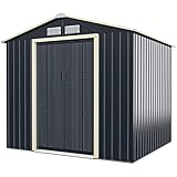 GOPLUS Metall Gerätehaus 4,07 m², Erweitert 213 x 191 x 195 cm Gerätehaus, Geräteschuppen mit Schiebetür, Satteldach, Lüftungsfenster, Gartenhaus für Garten Terrasse Balkon